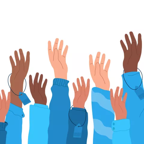 Series of animated hands reaching up, some with price tags attached