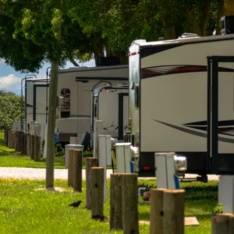 Row of trailers at a campground