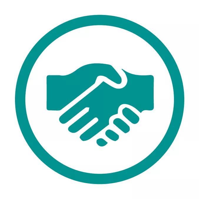 Image depicting two hands engaged in a handshake inside of a circle.