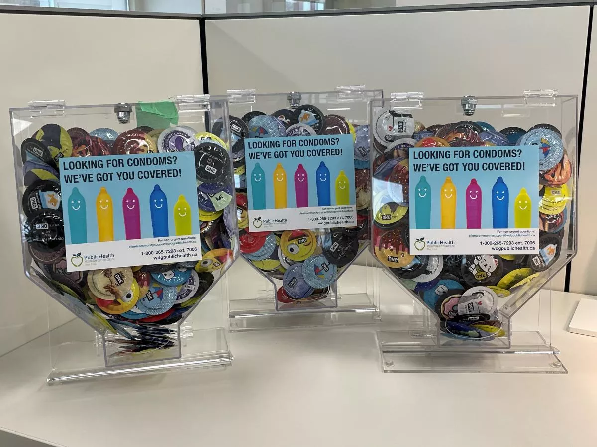 Example of condom dispensers available for school use