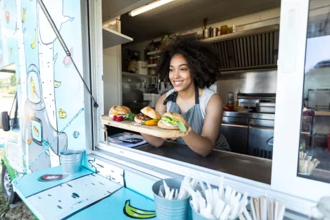 food truck vendor serving food