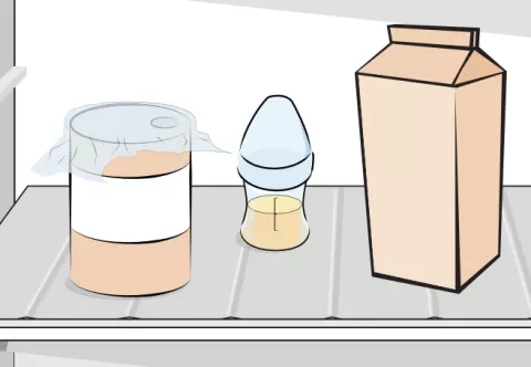 An illustration of proper formula storage technique in a refrigerator.