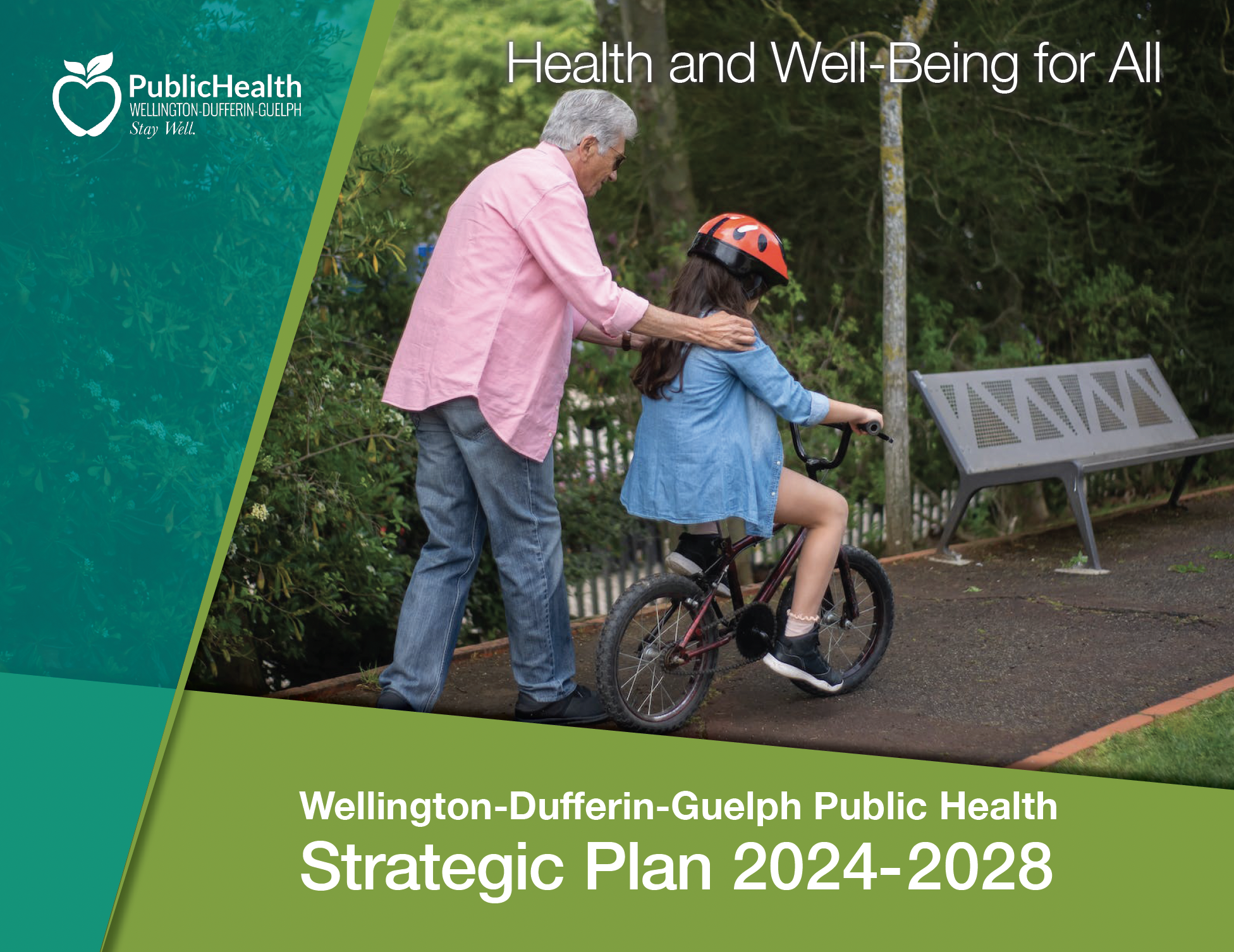 Older adult pushing child on a bicycle, 2024-2028 WDGPH Strategic Plan